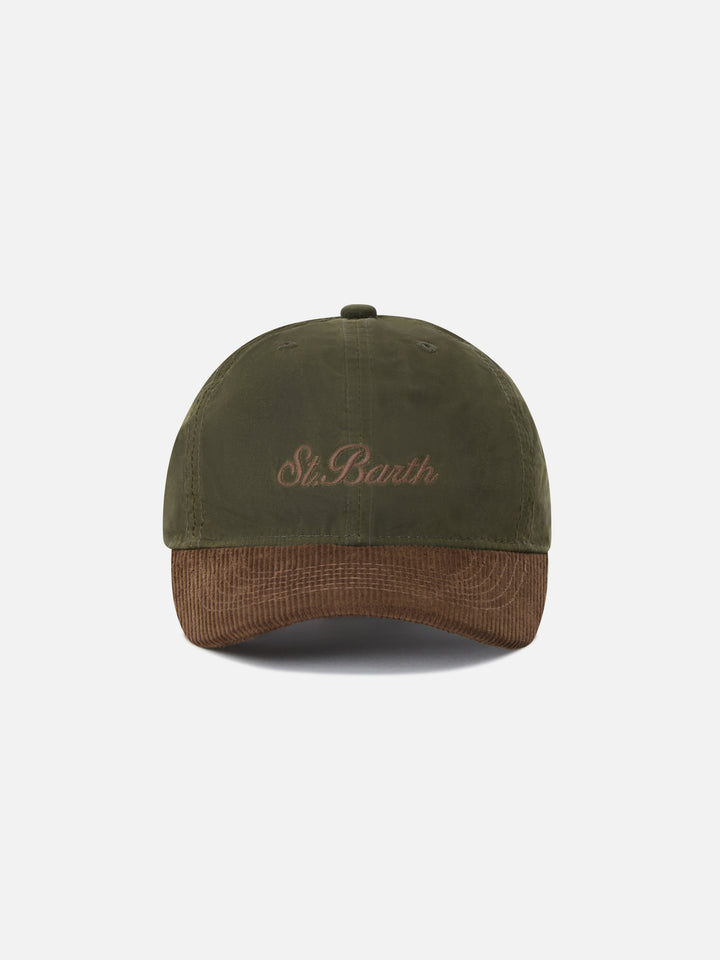 Gorra de pana encerada color verde militar Baseball con bordado del logotipo 