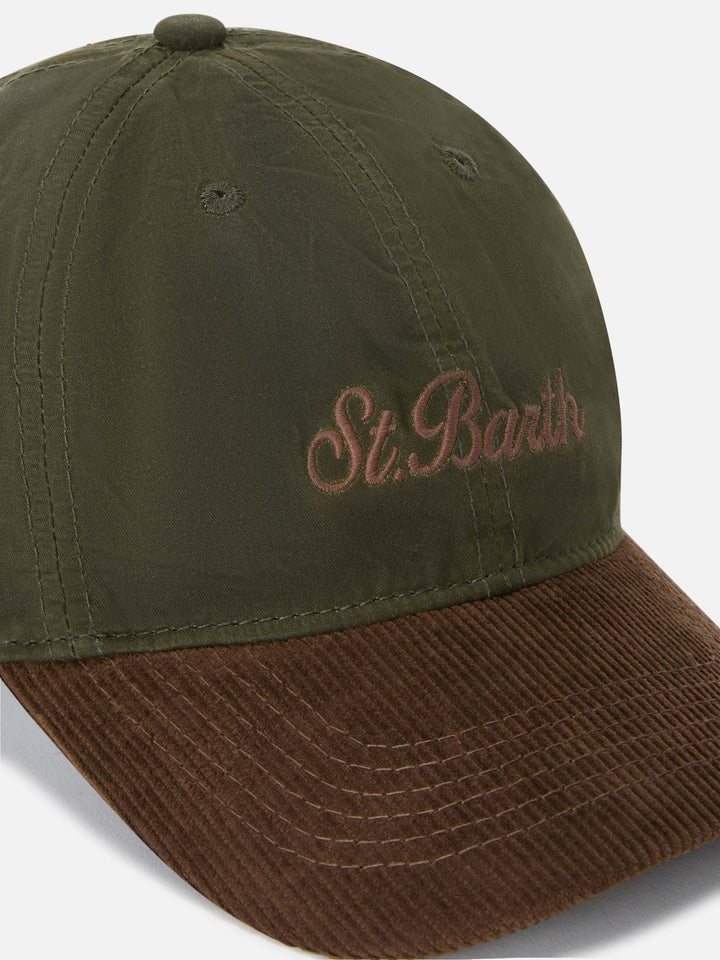 Gorra de pana encerada color verde militar Baseball con bordado del logotipo 
