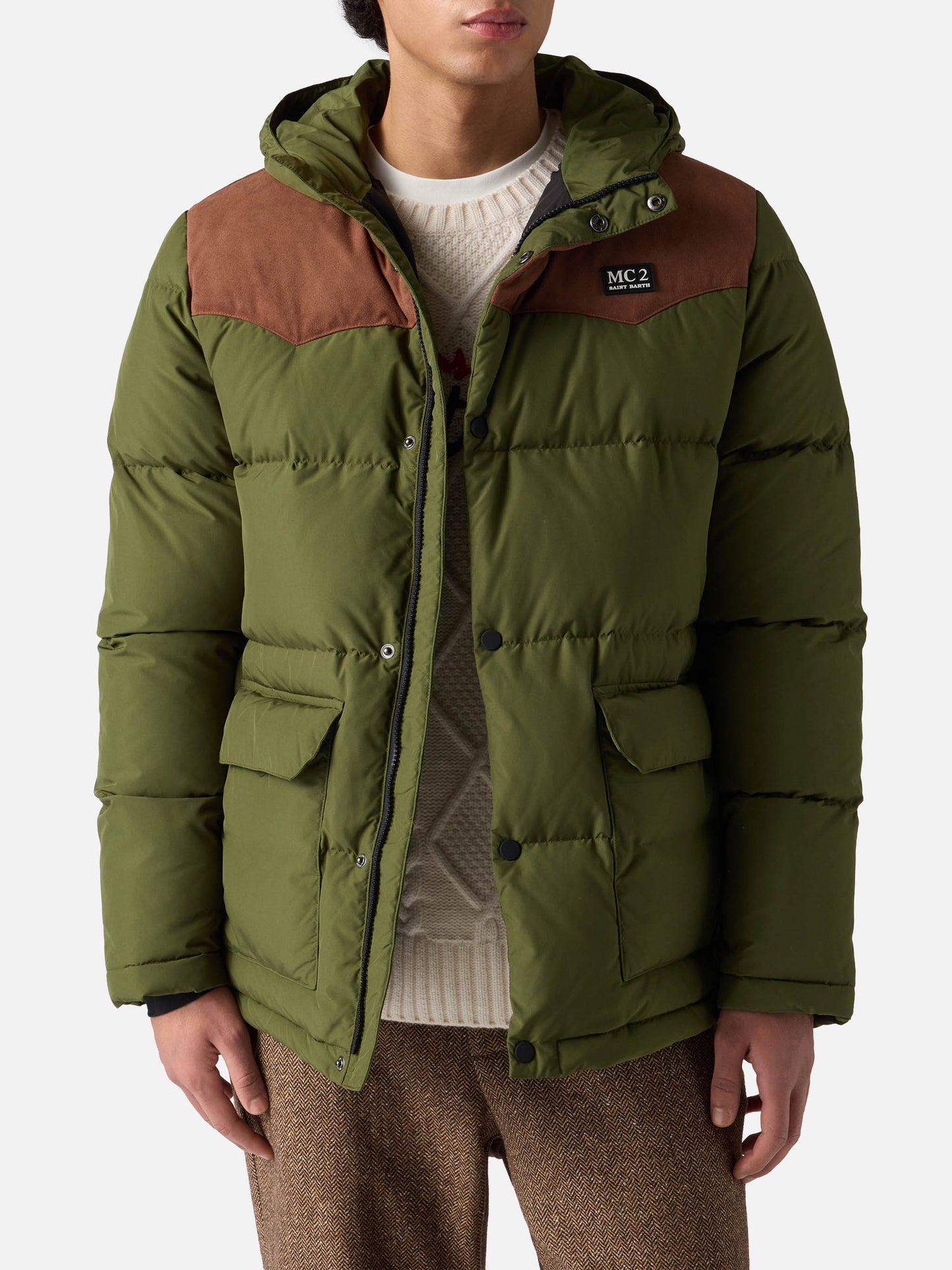 Militärgrüne Daunenjacke mit Kapuze für Herren Baxter