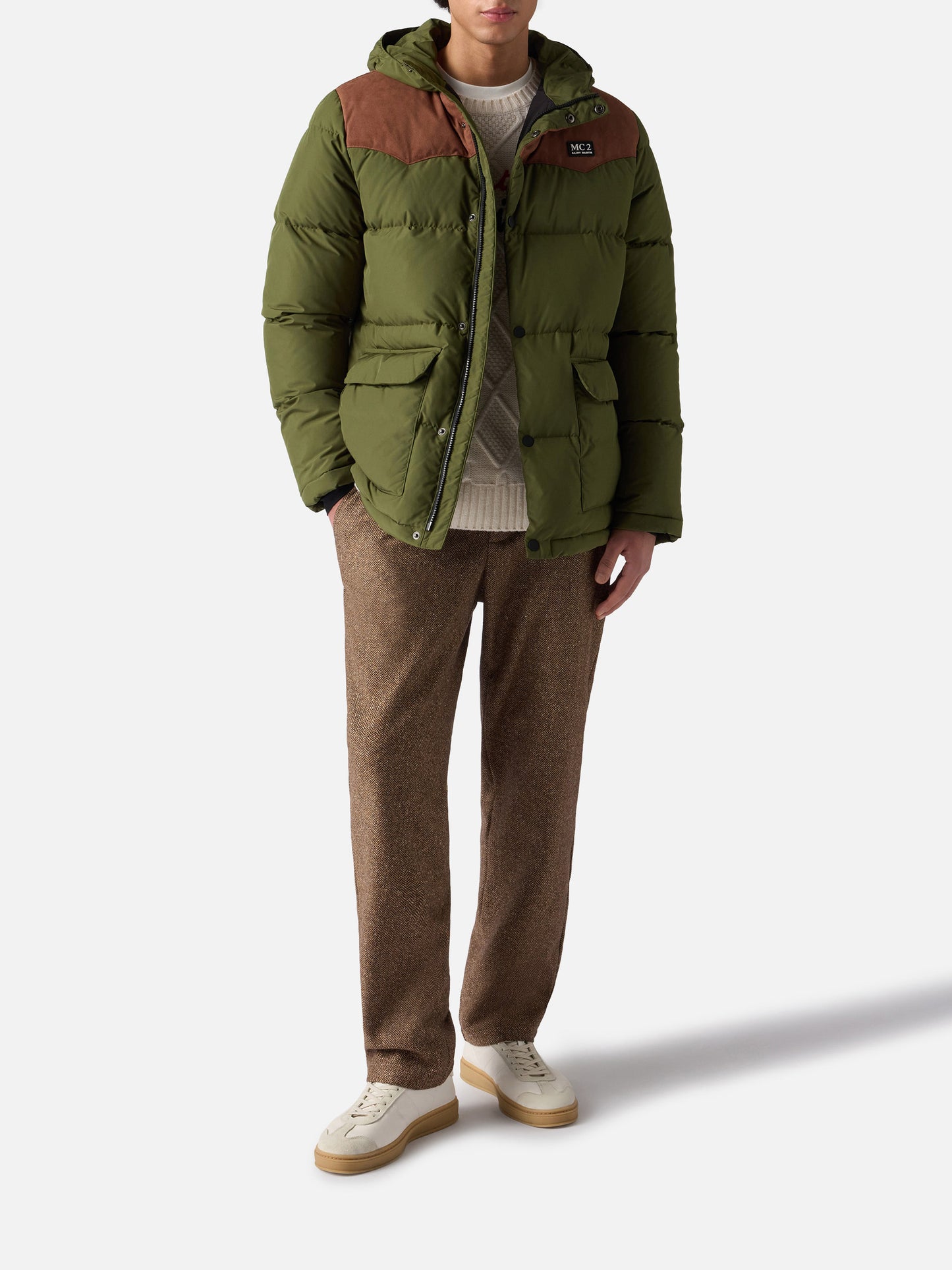 Militärgrüne Daunenjacke mit Kapuze für Herren Baxter