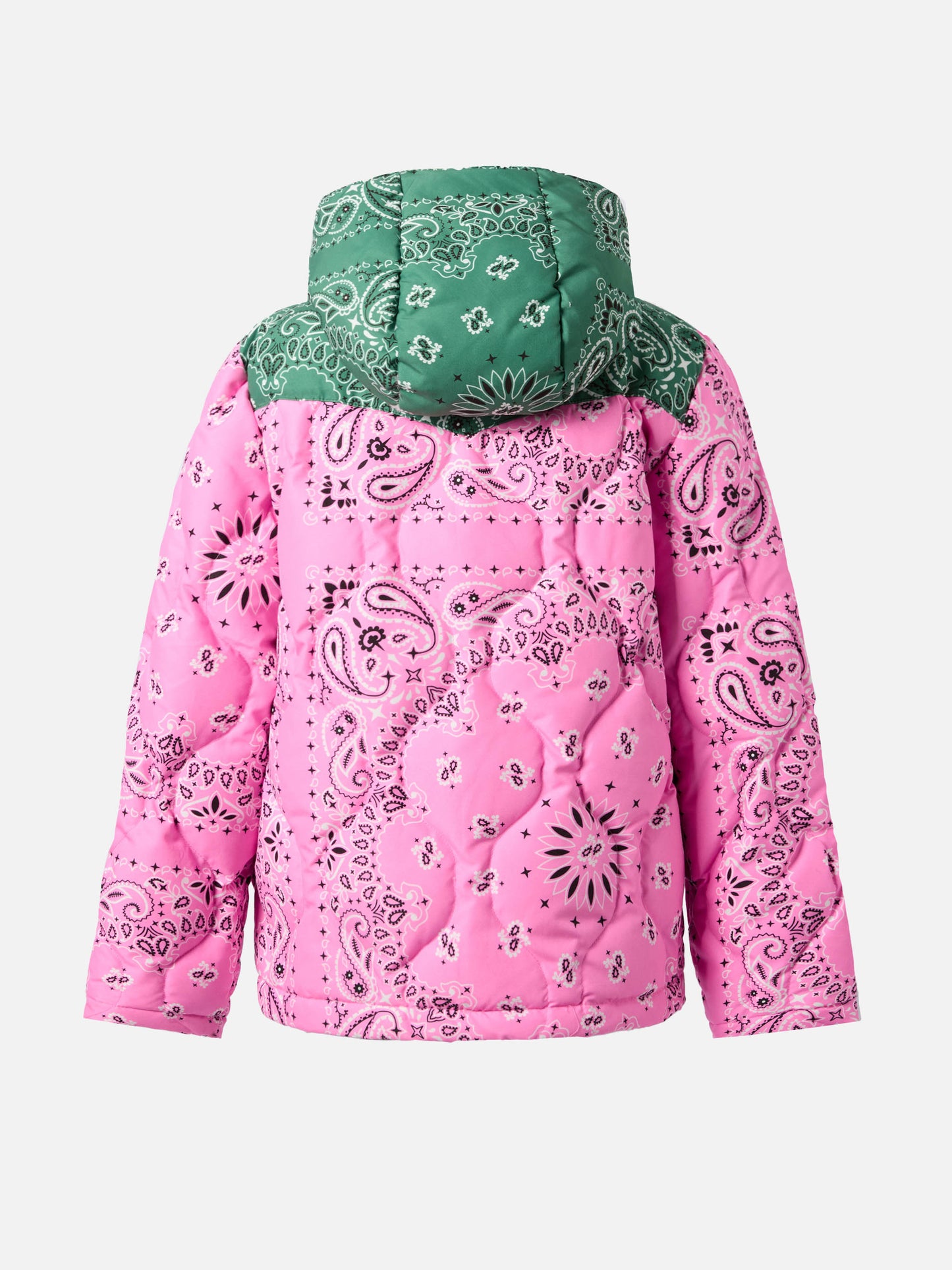 Hooded down padded jacket Baxter Jr with bandanna print