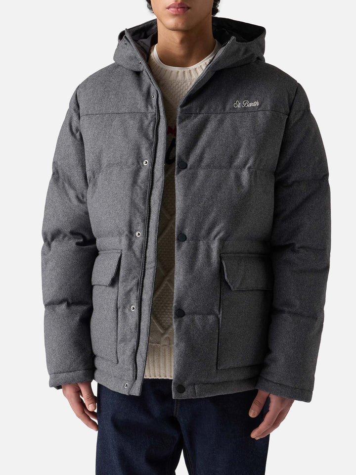 Grey wooly hooded down jacket Baxter