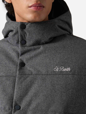 Piumino grigio con cappuccio in lana Baxter