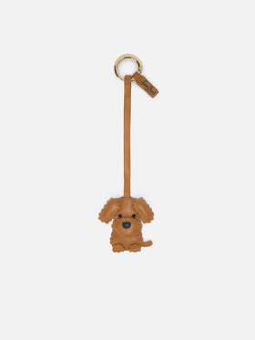 Bolso de piel beige charm con forma de perro 