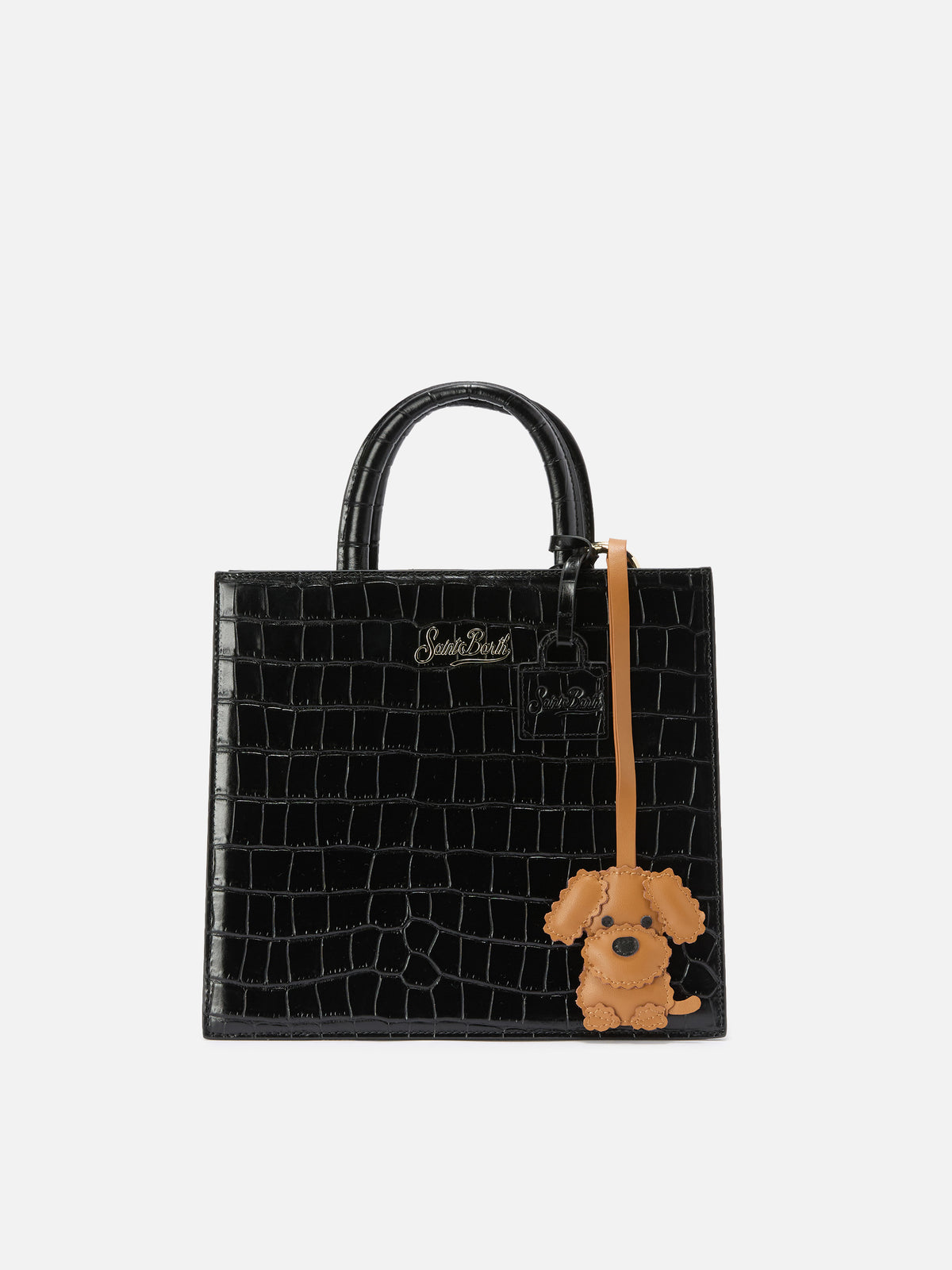 Bolso de piel beige charm con forma de perro 