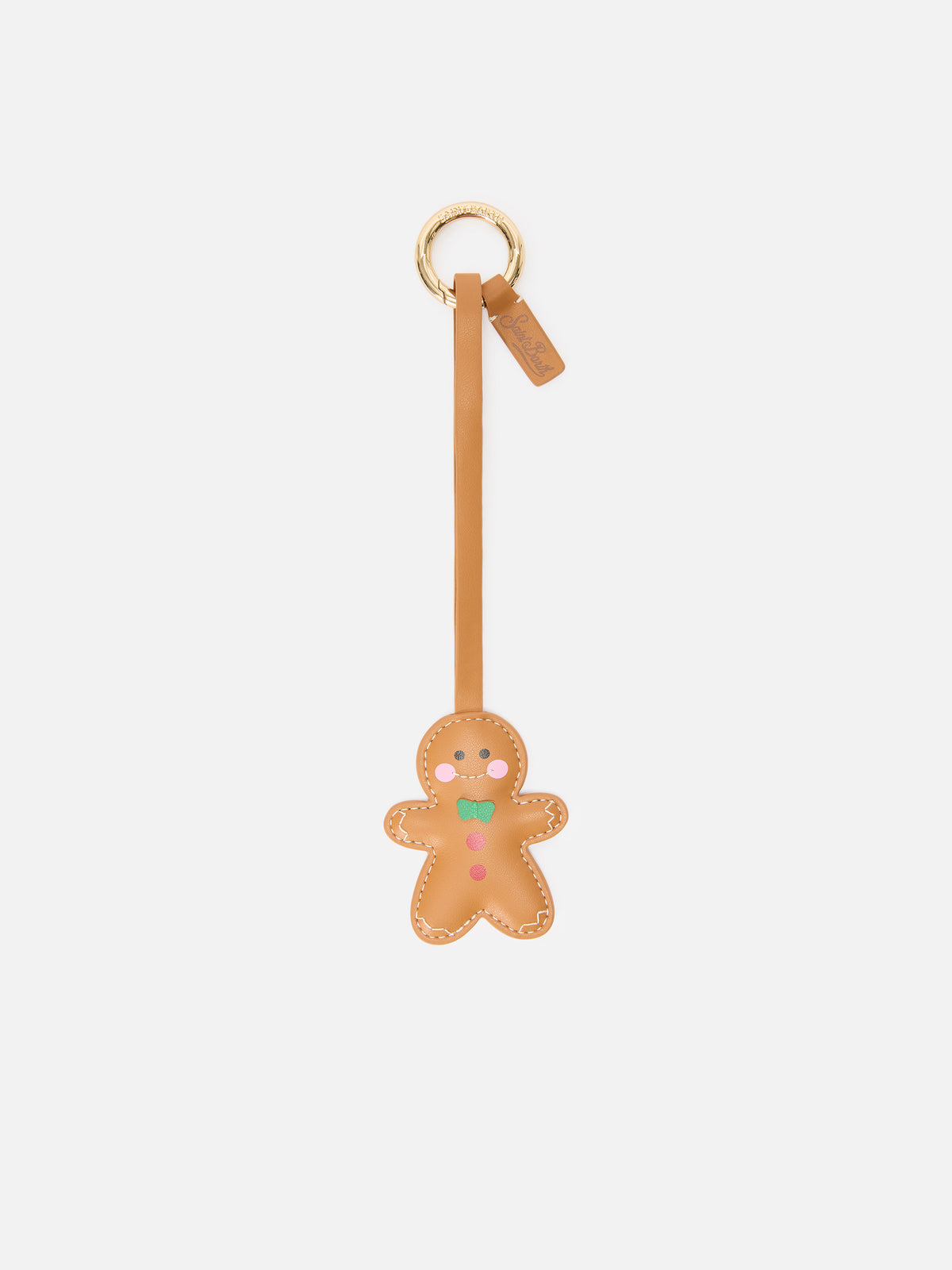 Brown leather bag charm with gingerbread man shape