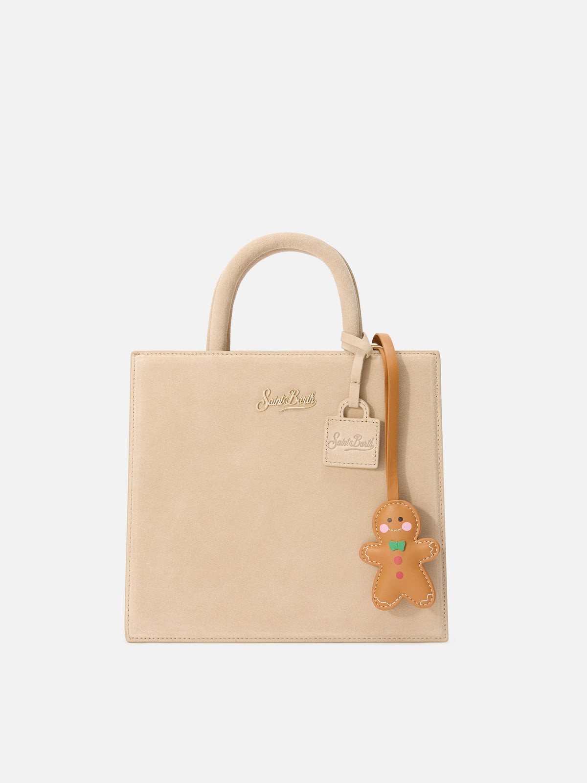 Brown leather bag charm with gingerbread man shape