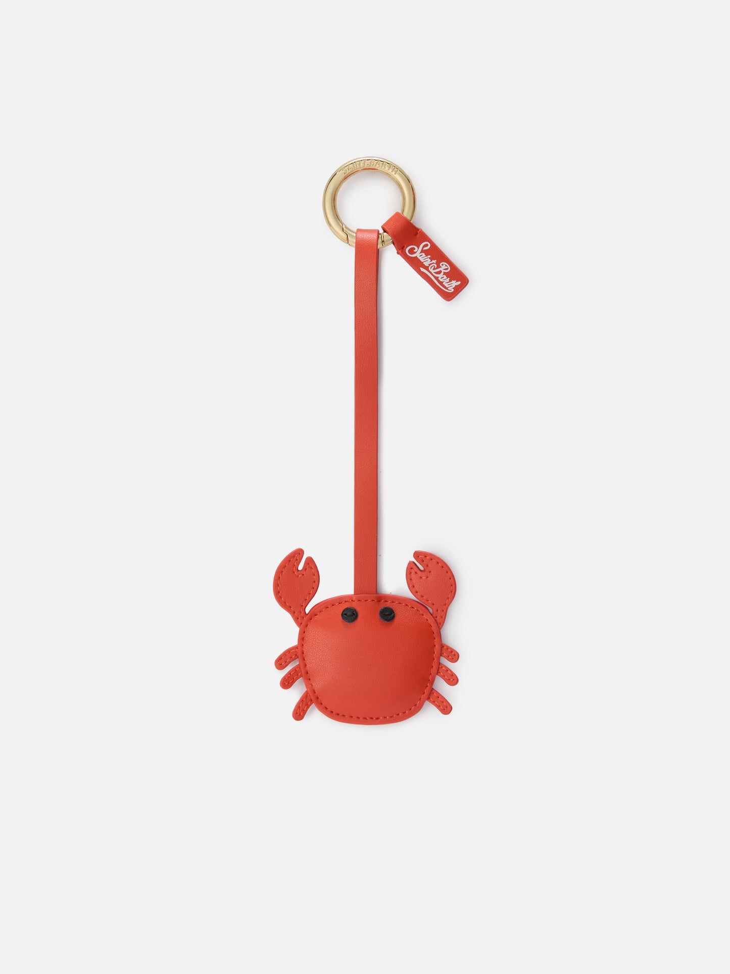 Crab-shaped smooth leather bag charm with logo tag