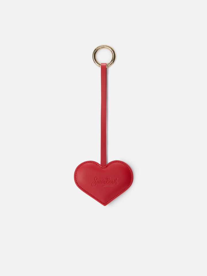 Bag charm a forma di cuore in pelle liscia con logo impresso