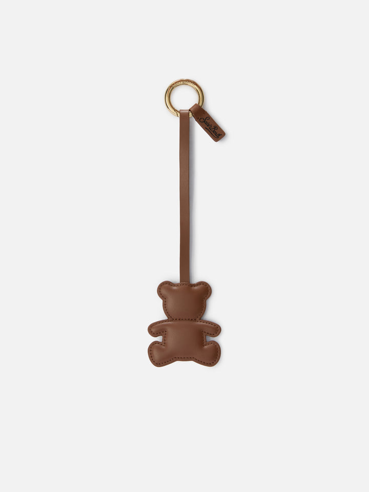 Teddy bear-shaped smooth leather bag charm with logo tag