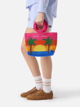 Borsa a mano con perline a righe