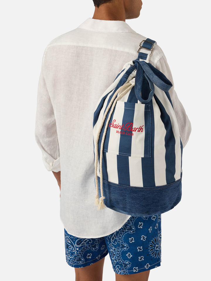 Zaino Beach Backpack in tessuto a righe con logo ricamato
