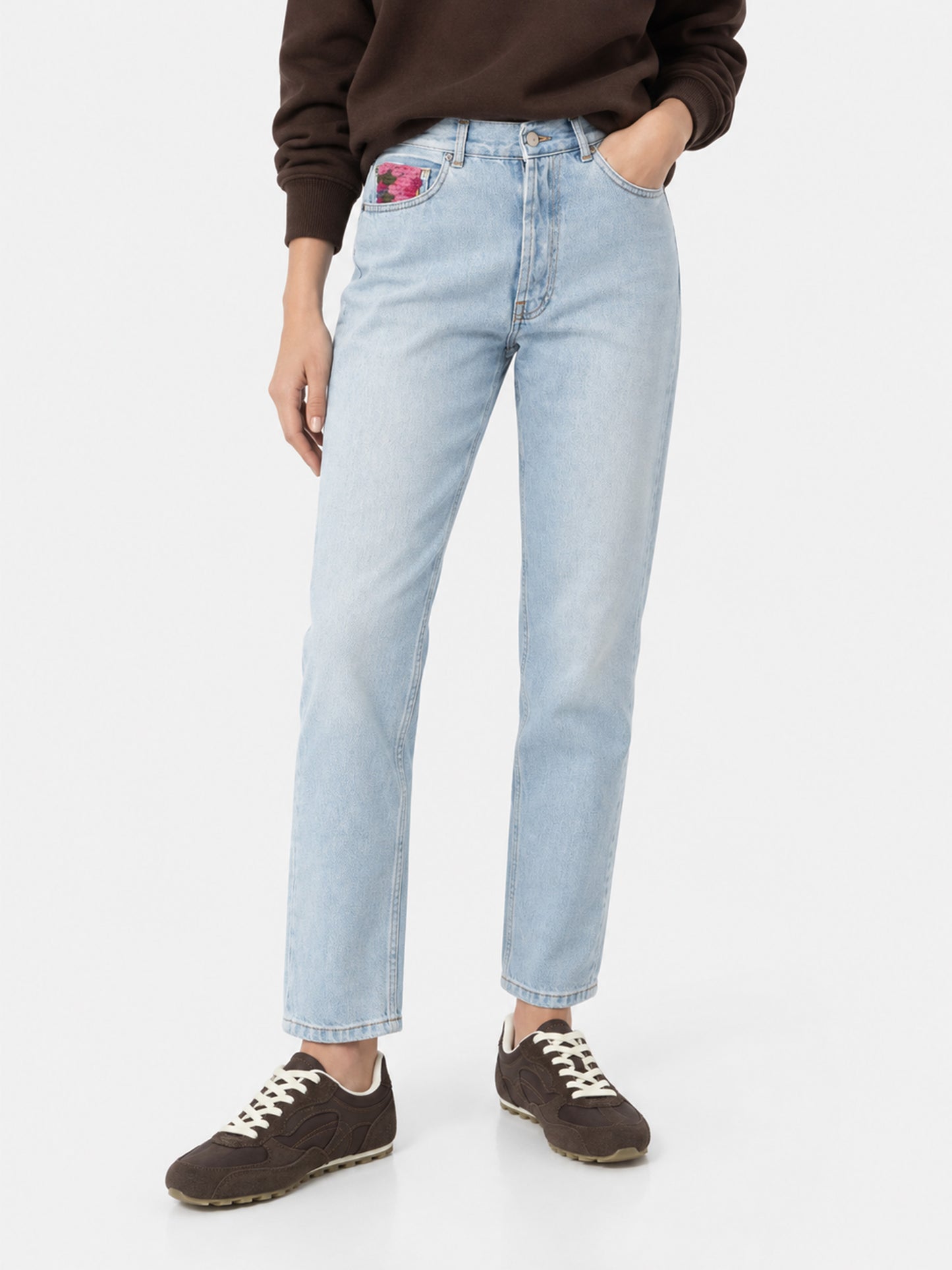 Belleville light blue denim jeans with crochet pockets