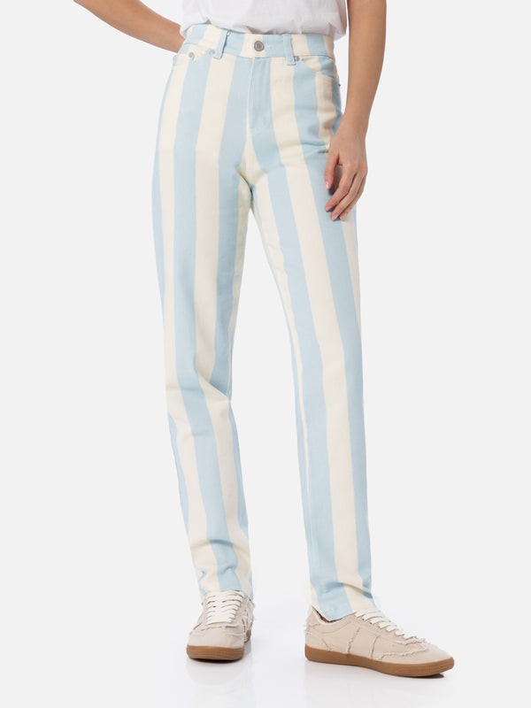 Woman light blue striped print denim Belleville