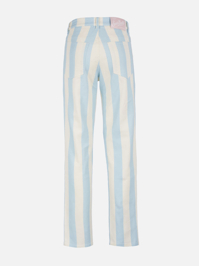 Woman light blue striped print denim Belleville