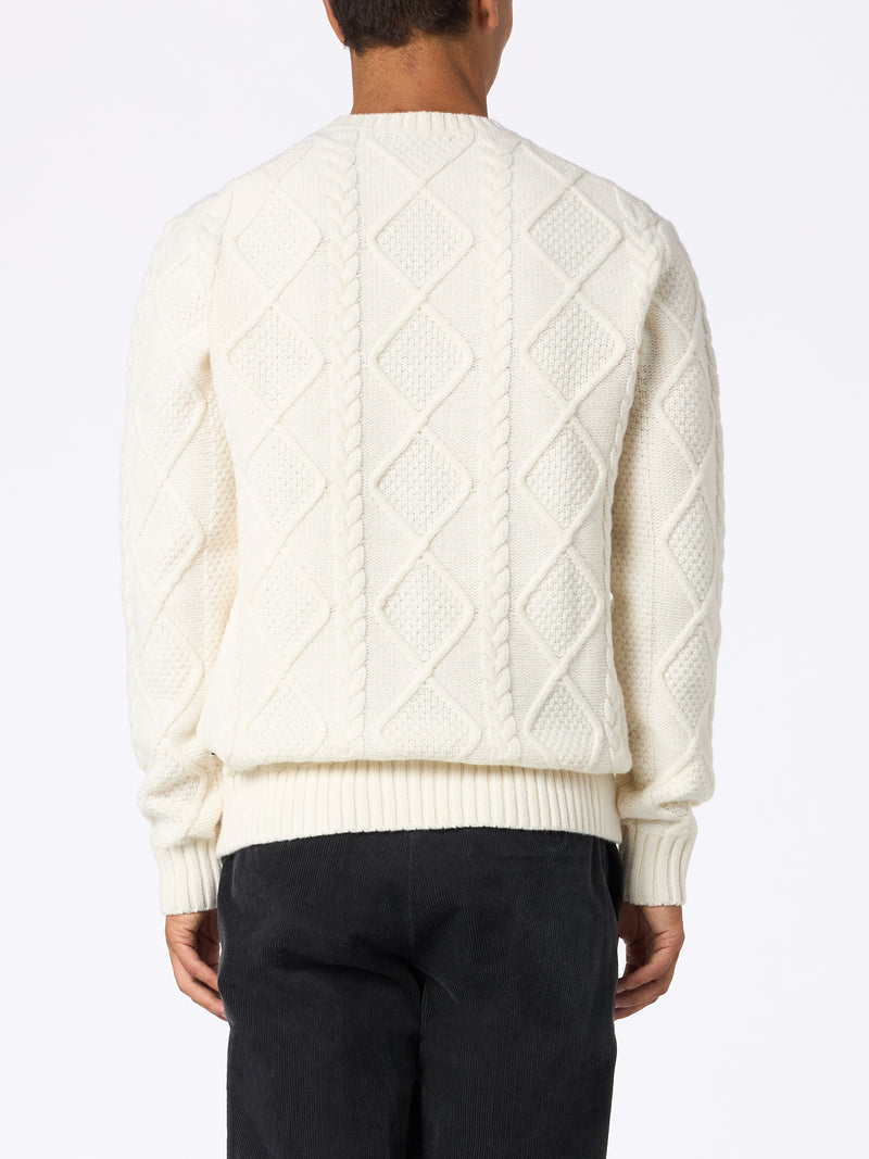 Man cable knit blend cashmere sweater Bergen with Cortina Natale '83 embroidery | VACANZE DI NATALE SPECIAL EDITION