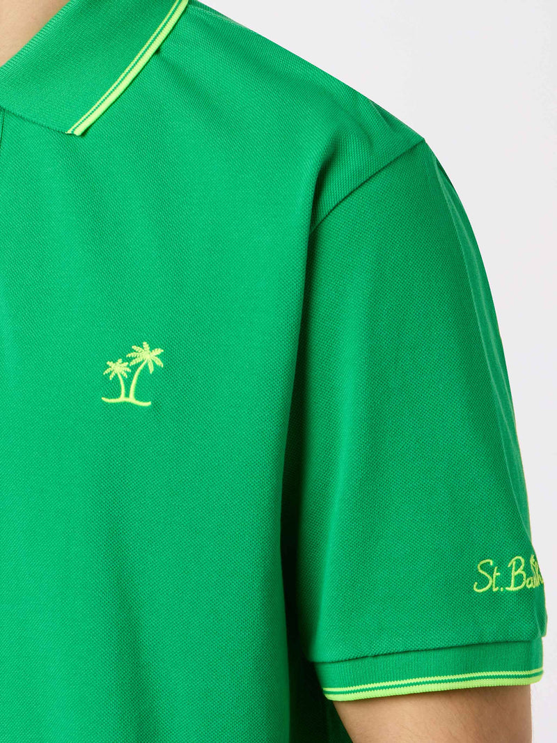 Polo da uomo in piquet di cotone verde Beverly Hills con ricamo palma