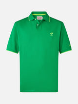 Polo da uomo in piquet di cotone verde Beverly Hills con ricamo palma