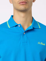 Polo da uomo in piquet di cotone bluette Beverly Hills con ricamo palma