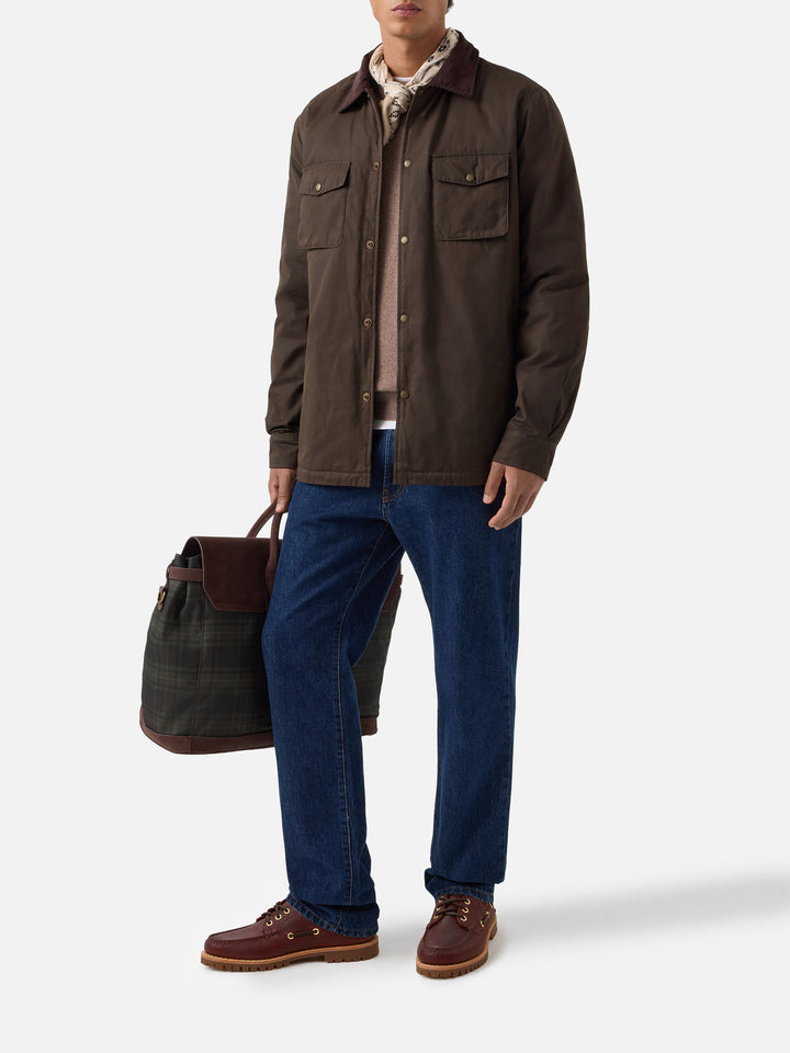 Overshirt Bexley verde militare cerata con collo in velluto a costine