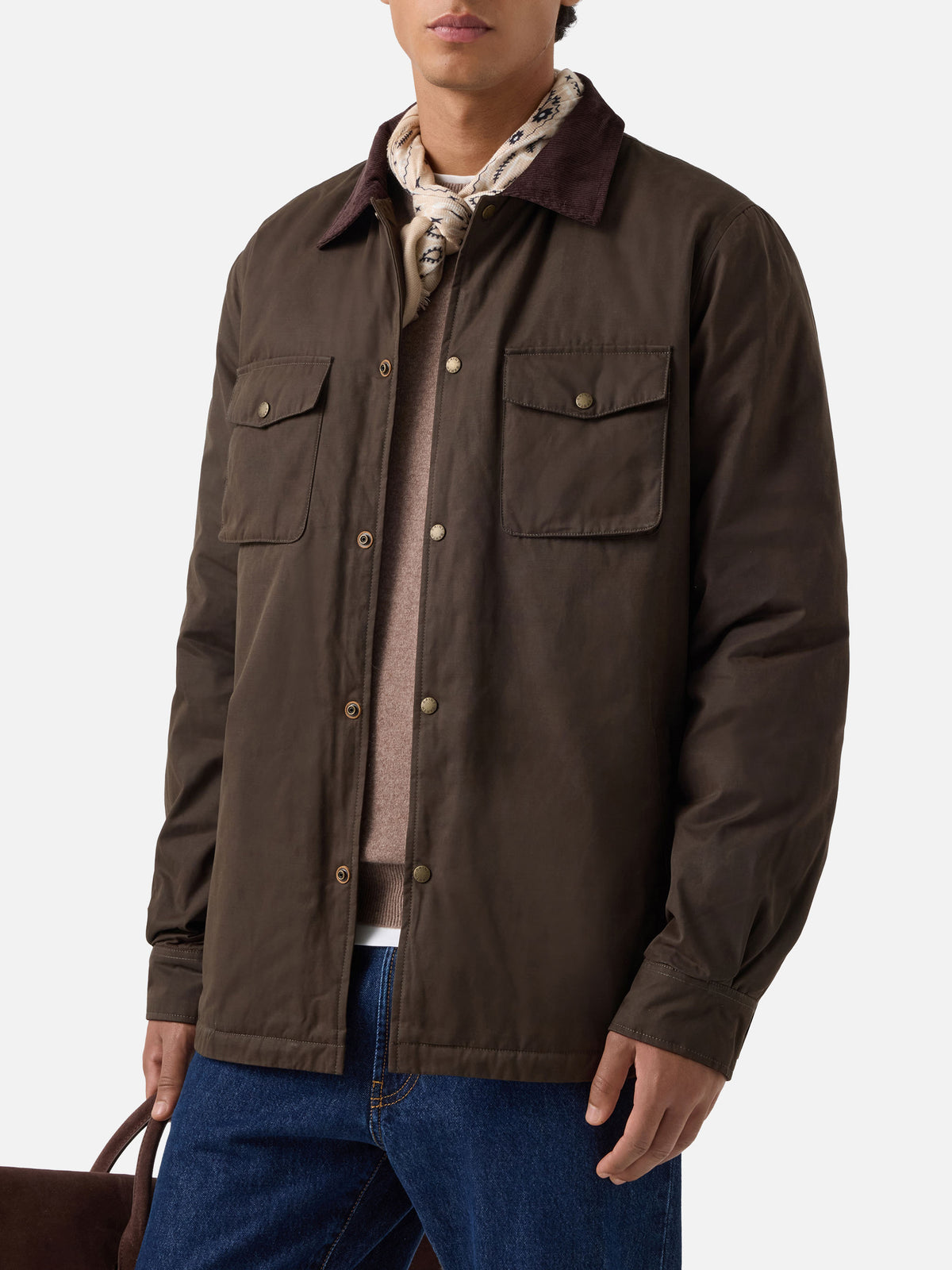 Military-green Bexley Overshirt aus gewachstem Stoff mit Cordkragen 