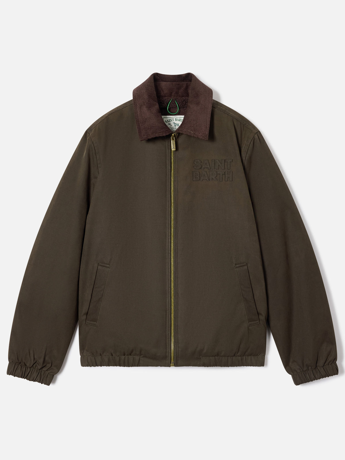 Veste cirée Birdie vert militaire avec col en velours côtelé 