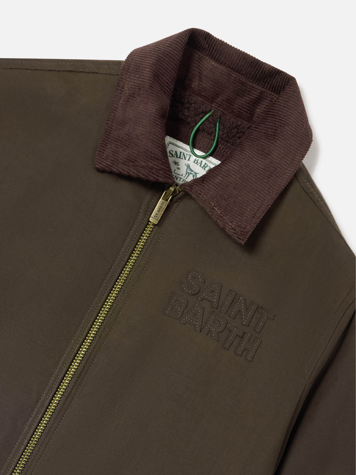Veste cirée Birdie vert militaire avec col en velours côtelé 