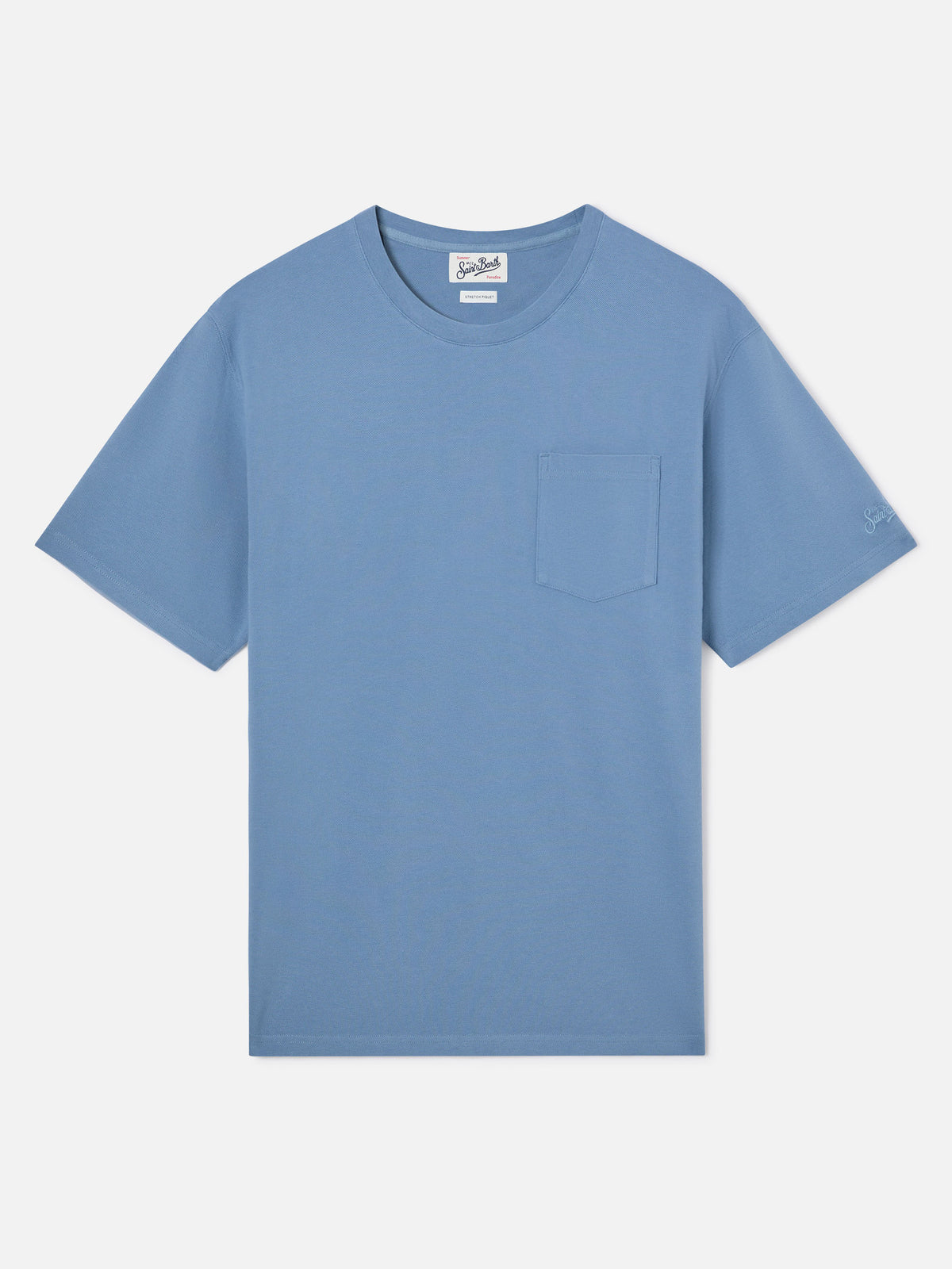 Dusty blue Bakewell T-Shirt aus Baumwoll-Piqué mit Tasche und Logostickerei 