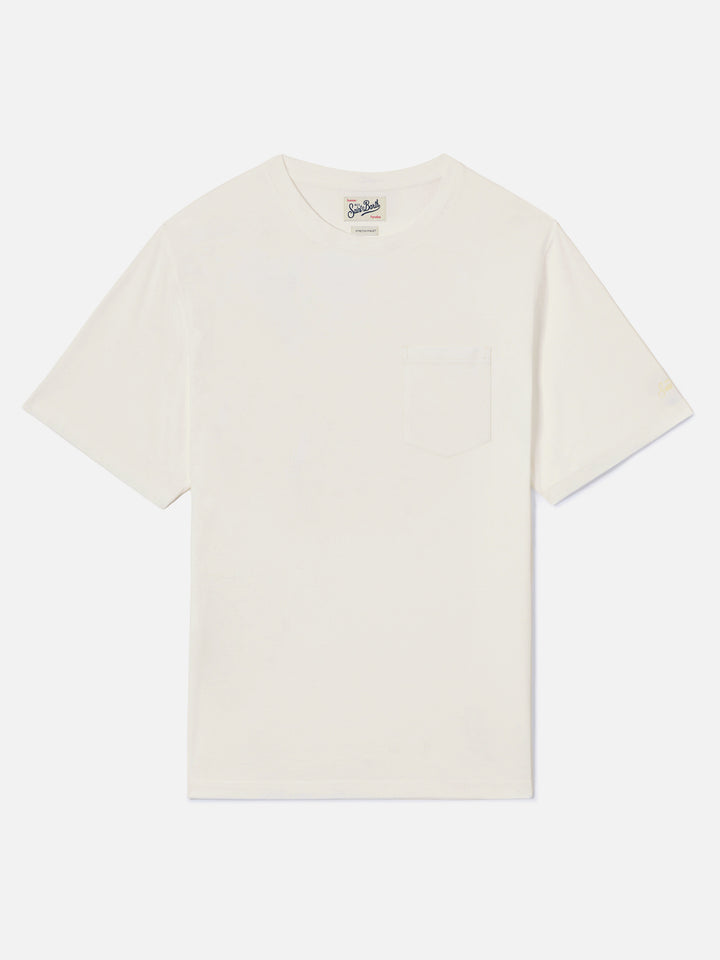 Camiseta Bakewell de piqué de algodón color blanco roto con bolsillo y bordado del logo 