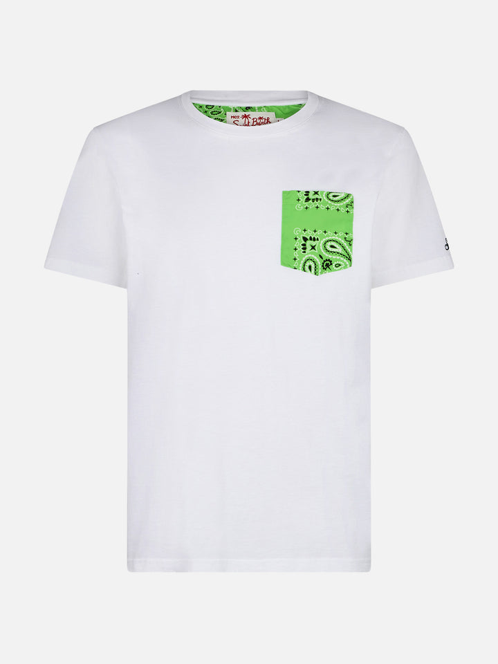 T-shirt da uomo in cotone con taschino bandana verde