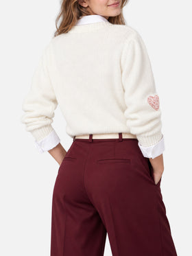 Jersey Bloom Soft blanco con acabado cepillado y corazones de strass rojos 