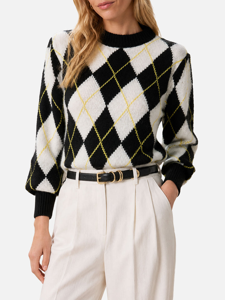 White and grey Bloom Soft argyle sweater