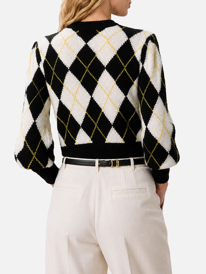 White and grey Bloom Soft argyle sweater