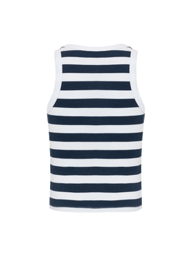 Blue Jr marineblau gestreiftes Rippenstrick-Top aus Baumwolle mit Stickerei