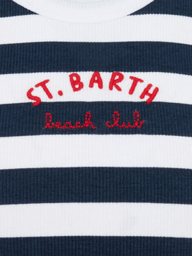 Blue Jr marineblau gestreiftes Rippenstrick-Top aus Baumwolle mit Stickerei