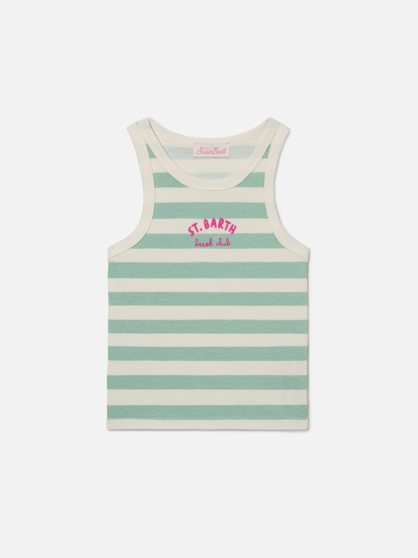Top Blue Jr a righe verdi e bianche con logo ricamato