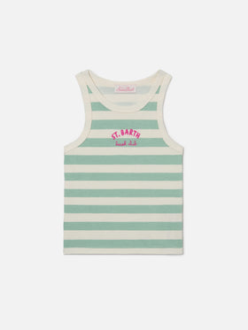 Top Blue Jr a righe verdi e bianche con logo ricamato