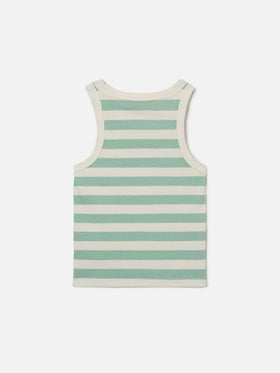 Top Blue Jr a righe verdi e bianche con logo ricamato