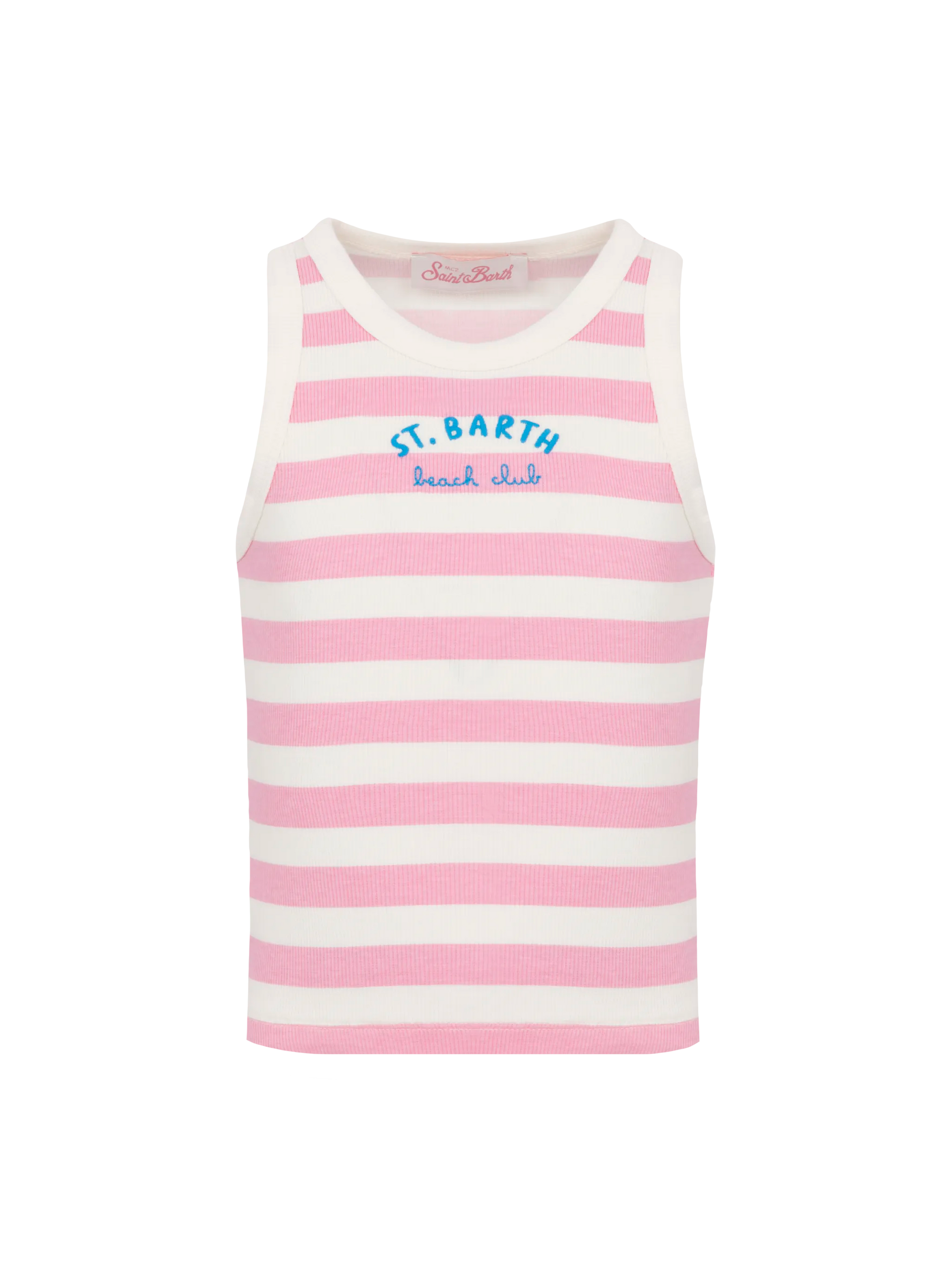 Blue Jr pink striped rib-knit cotton crop tank with