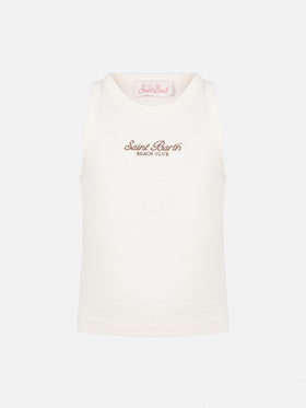 Blue Jr off-white rib-knit cotton crop tank with embroidery - MC2 Saint Barth
