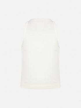 Blue Jr off-white rib-knit cotton crop tank with embroidery - MC2 Saint Barth