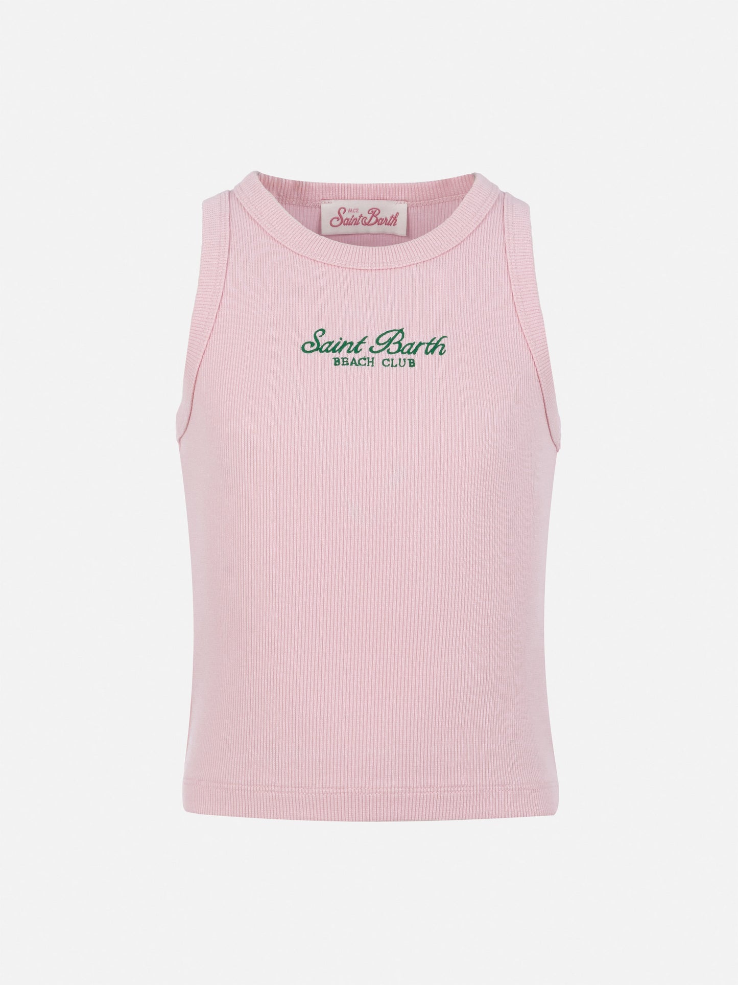 Blaues Jr.-rosa kurzes Tanktop aus Baumwolle mit Rippenstrick und Stickerei