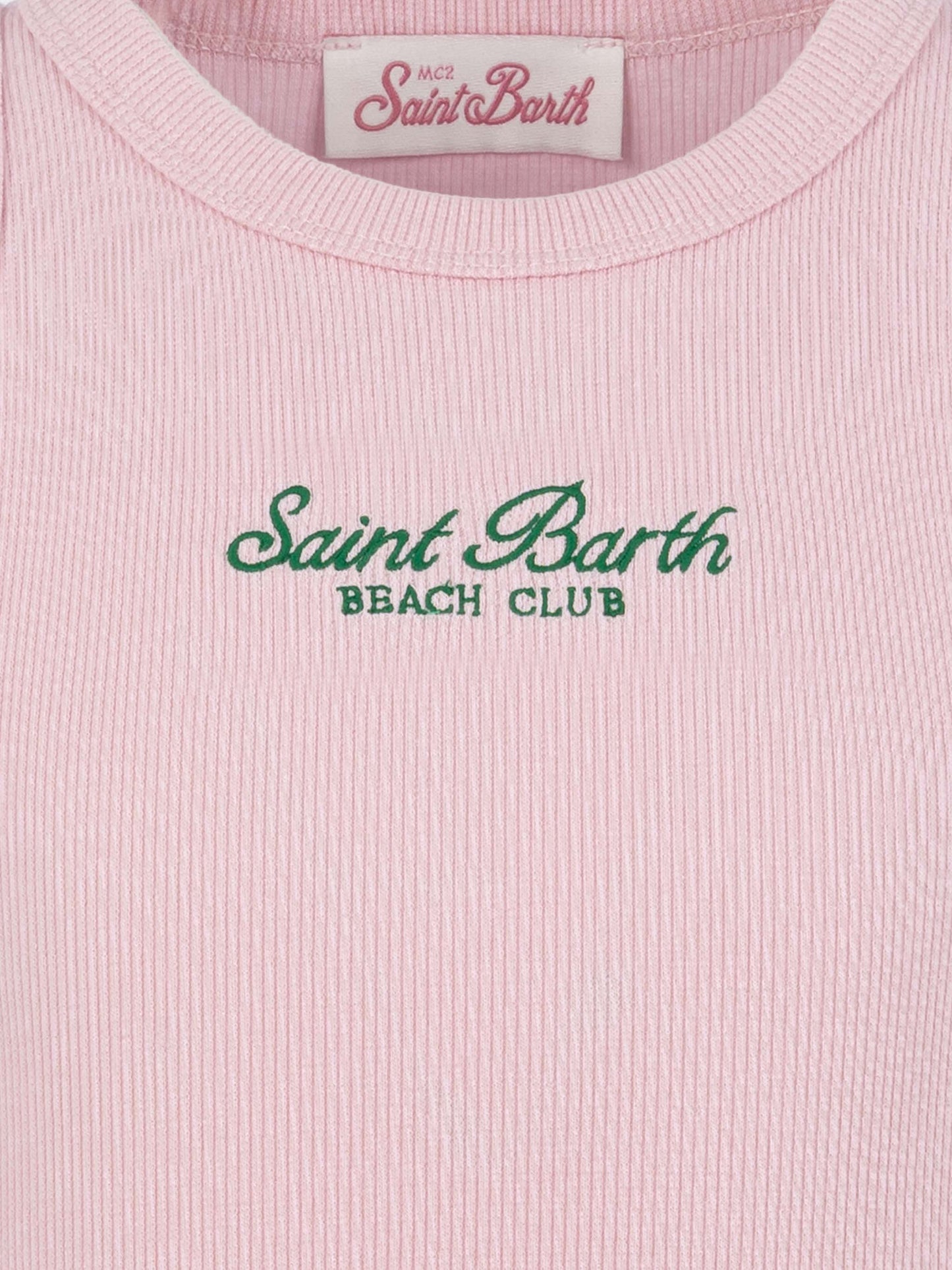 Blaues Jr.-rosa kurzes Tanktop aus Baumwolle mit Rippenstrick und Stickerei