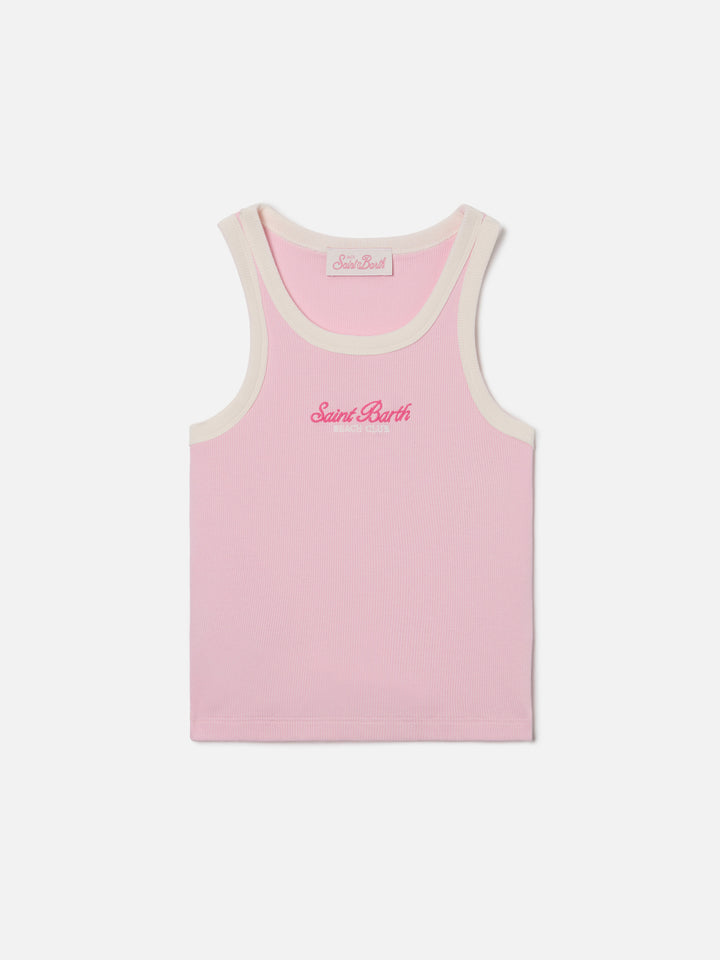 Débardeur Blue Jr rose avec logo brodé et finitions crème 