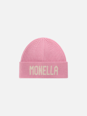 Gorro beanie Benjie rosa con lettering Monella 