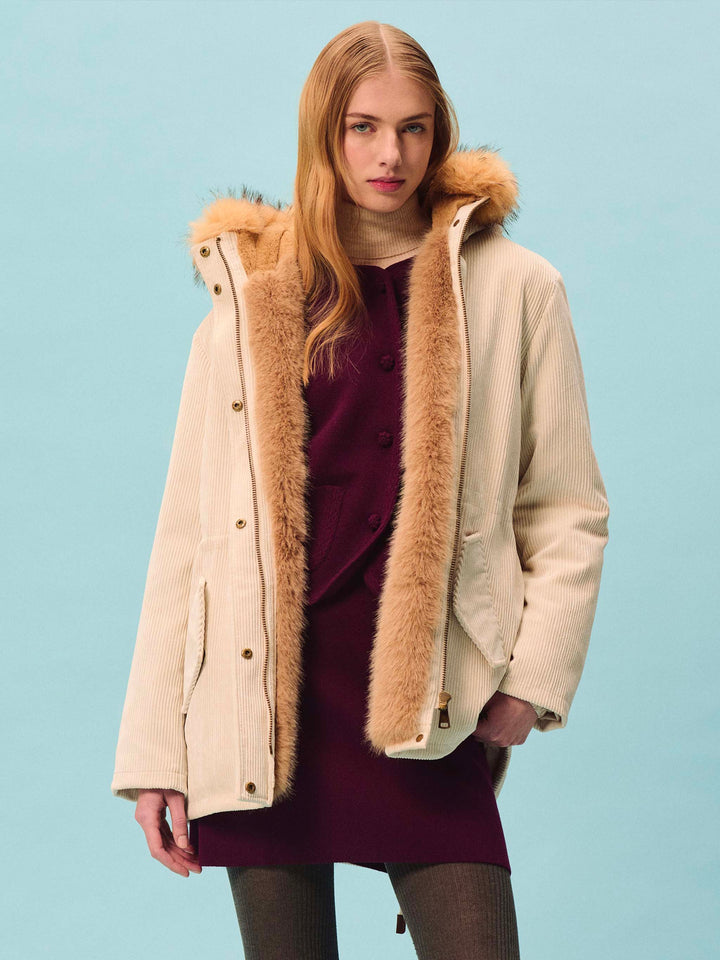 Parka Ice Brenna en velours côtelé avec capuche en fausse fourrure 
