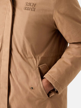 Parka ciré Brenna beige en mélange de coton avec capuche en fausse fourrure 