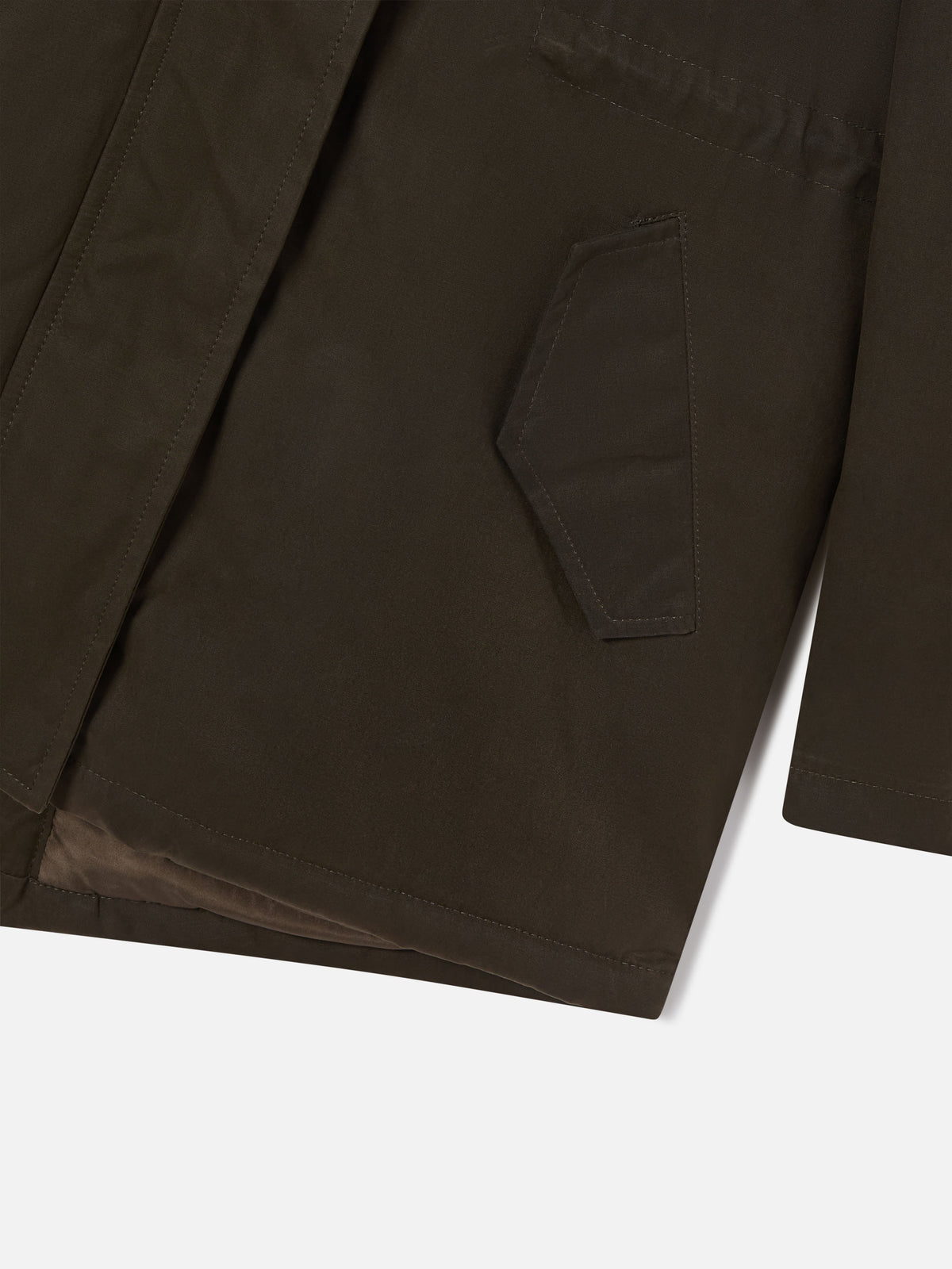 Parka encerada Brenna verde militar con capucha de pelo sintético 