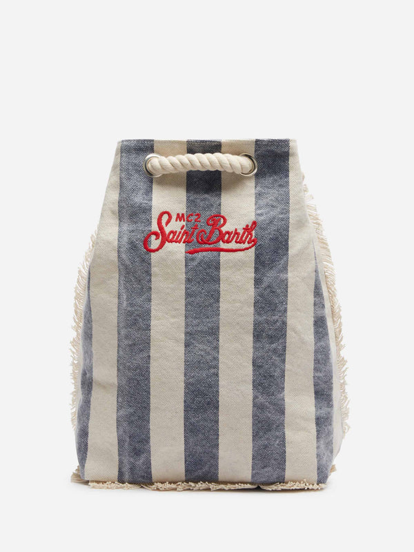 Boat canvas backpack with white and blue striped print