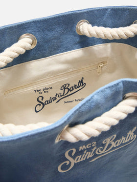 Boat blue linen backpack with printed logo